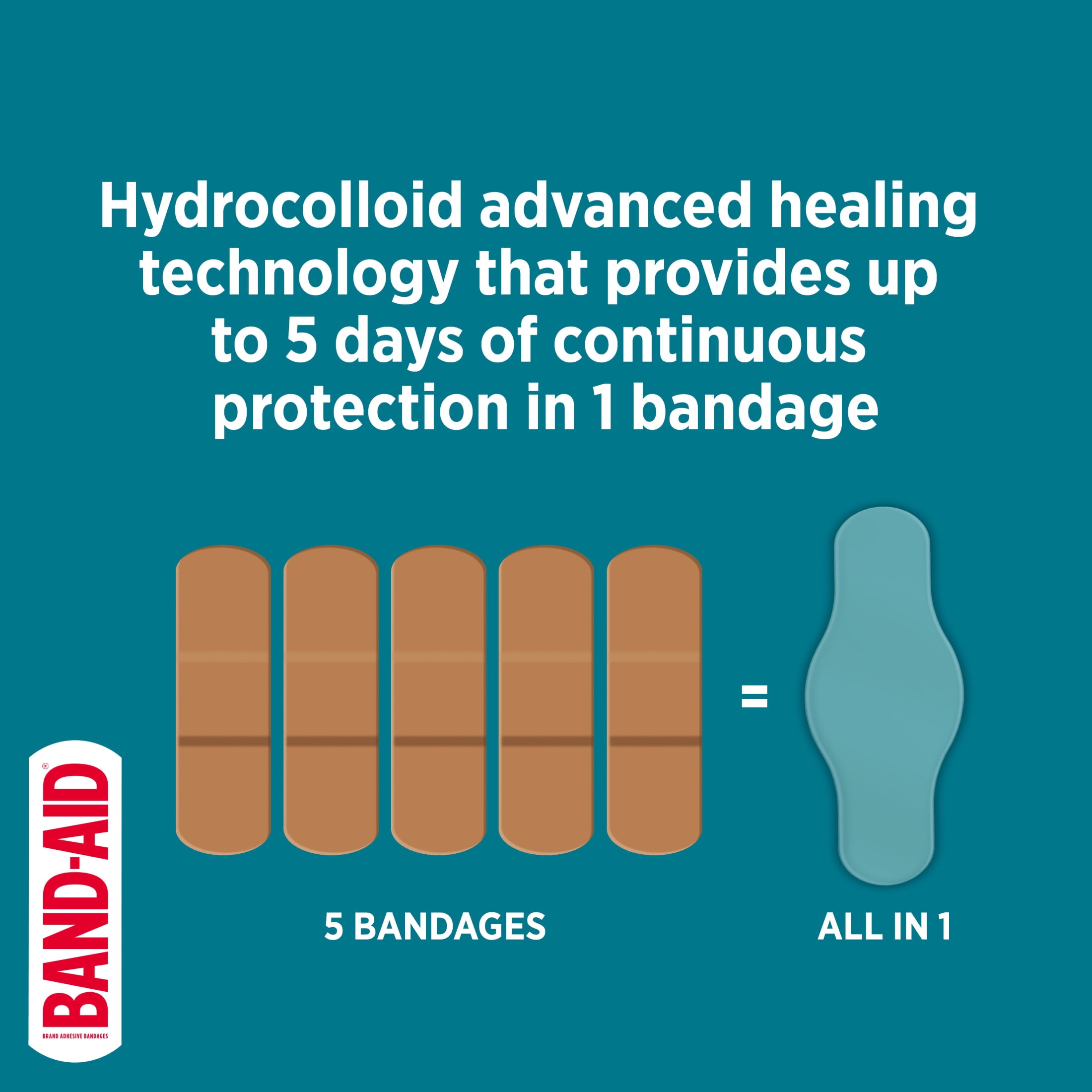Band-Aid Brand Pro Heal 5 Day Protect Hydrocolloid Bandages, Waterproof, 10 Count