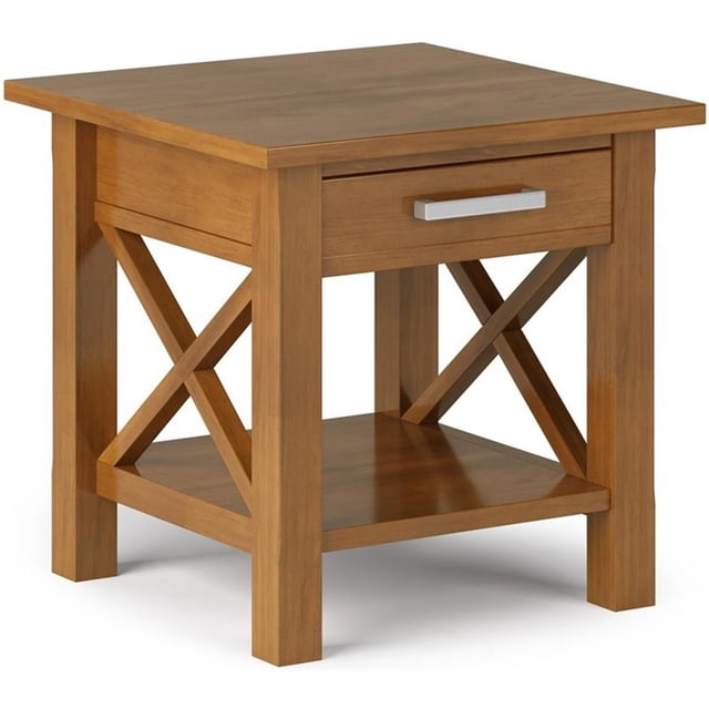 Simpli Home Kitchener Table d'Appoint Carrée en Bois Massif, Brun Doré Pâle