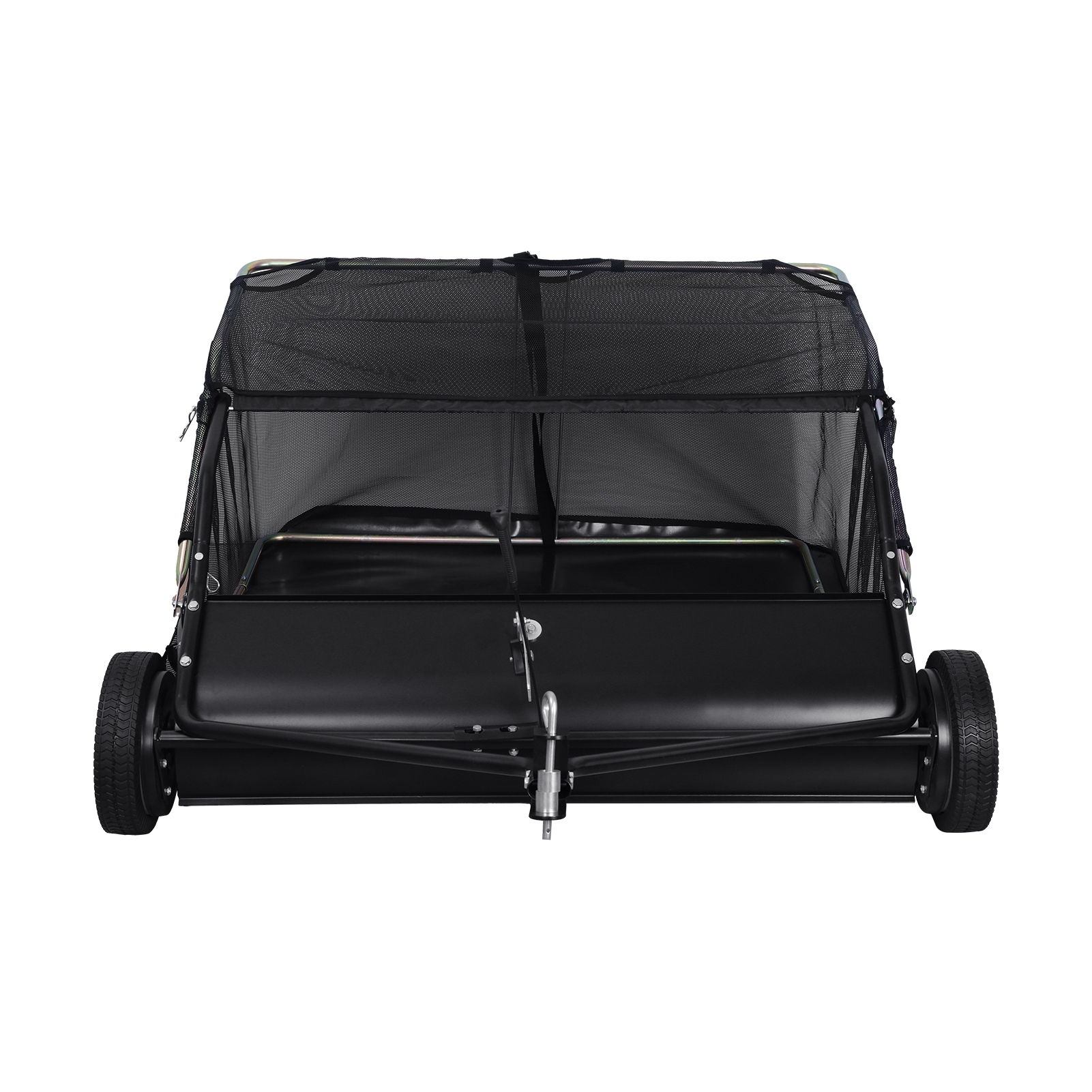 Wliqien 44-Inch Tow Behind Lawn Sweeper, Adjustable Sweeping Height Large Capacity Leaf Grass Collector, Heavy Duty Yard Sweeper with Dumping Rope Rubber Wheels