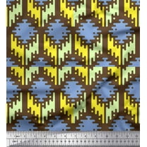 Soimoi Blue Cotton Cambric Fabric Aztec Geometric Print Fabric by the Yard 56 Inch Wide