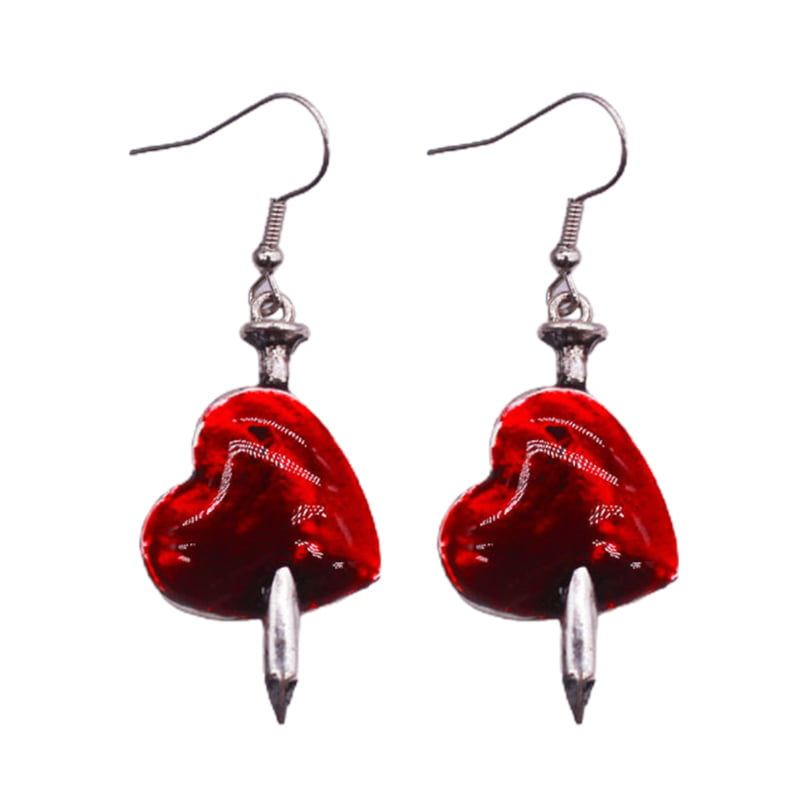 White rose and blood red bead earrings set on black fish hook earring wires