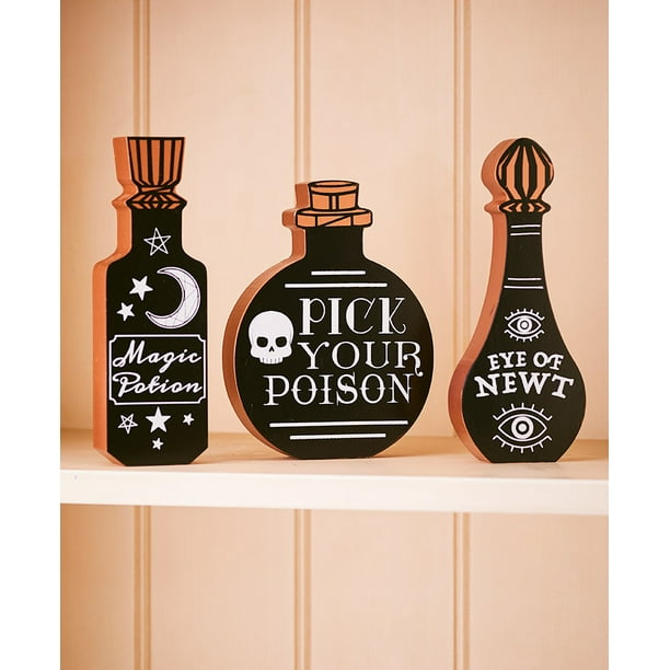 Sit For A Spell Halloween Decoration Collection Black Potion Bottles Set Of 3 Walmart Com Walmart Com