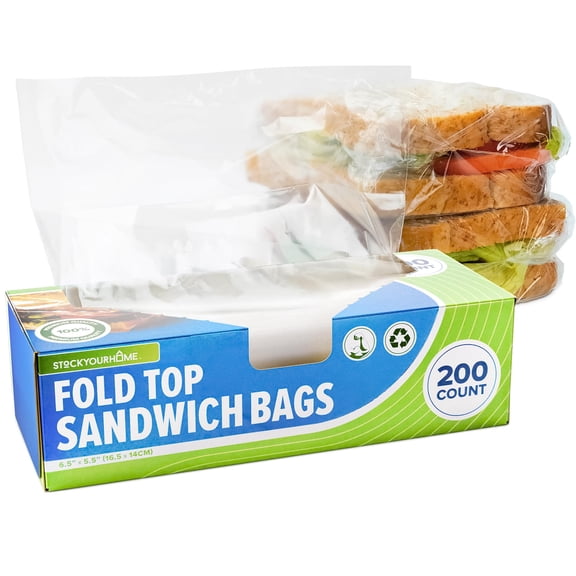 Stock Your Home 400 Count Clear Fold Top Sandwich Bags, Bulk Disposable Plastic Bags with Fold Over Closure for Restaurants, Caterers, and Home Food Storage