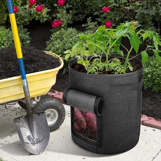 Bolsa de cultivo de patatas. Paquete de 2 bolsas para plantas de cultivo de vegetales de 7 galones con asas y solapa de acceso para vegetales. frutas Cebolla. Zanahoria. Bolsa de cultivo casero