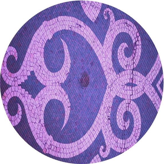 Ahgly Company Indoor Round Patterned Purple Amethyst Purple Area Rugs, 3' Round