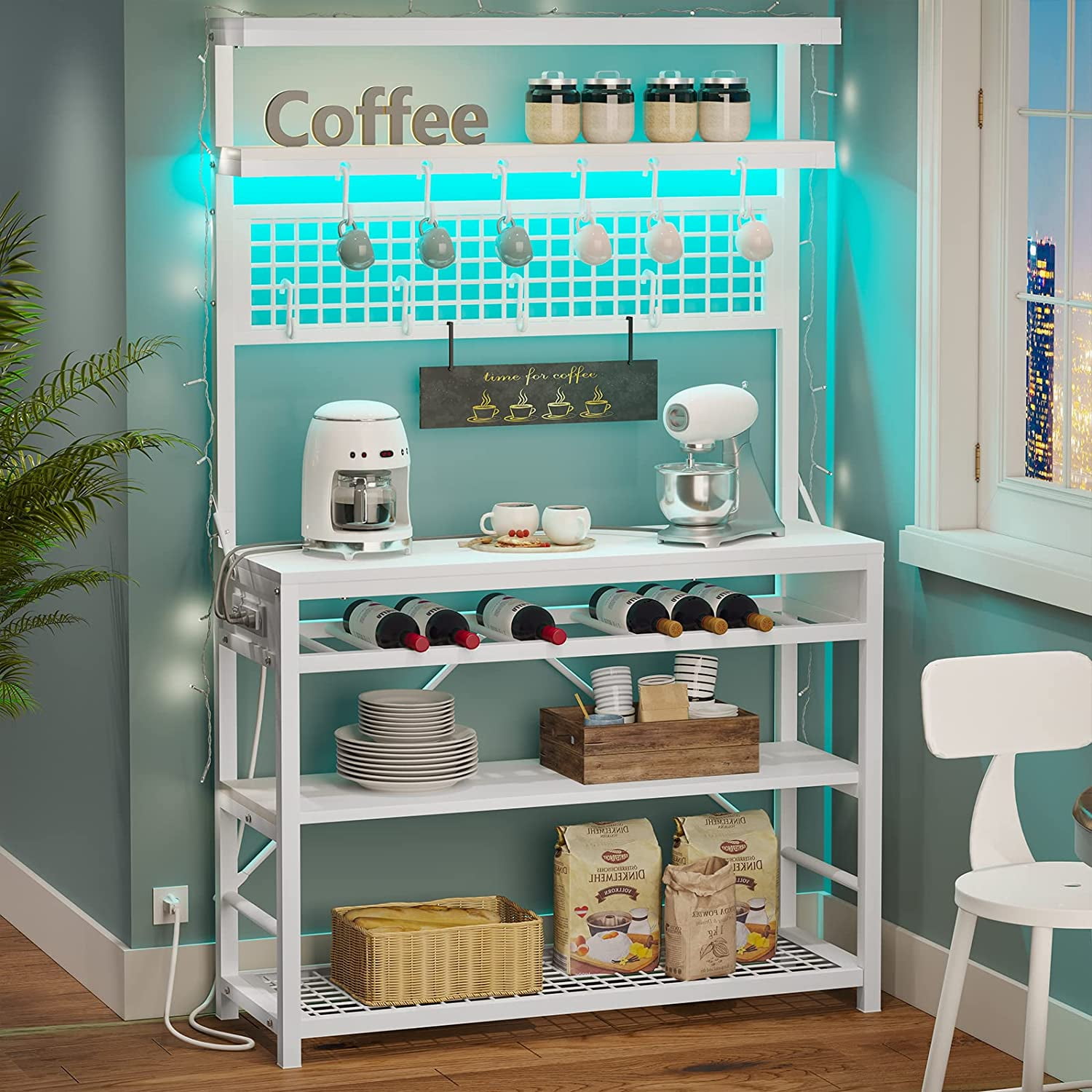 Itaar Bakers Rack with Power Outlet, 6Tier Coffee Bar, Microwave Stand