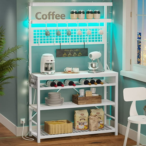 Itaar Bakers Rack with Power Outlet, 6Tier Coffee Bar, Microwave Stand