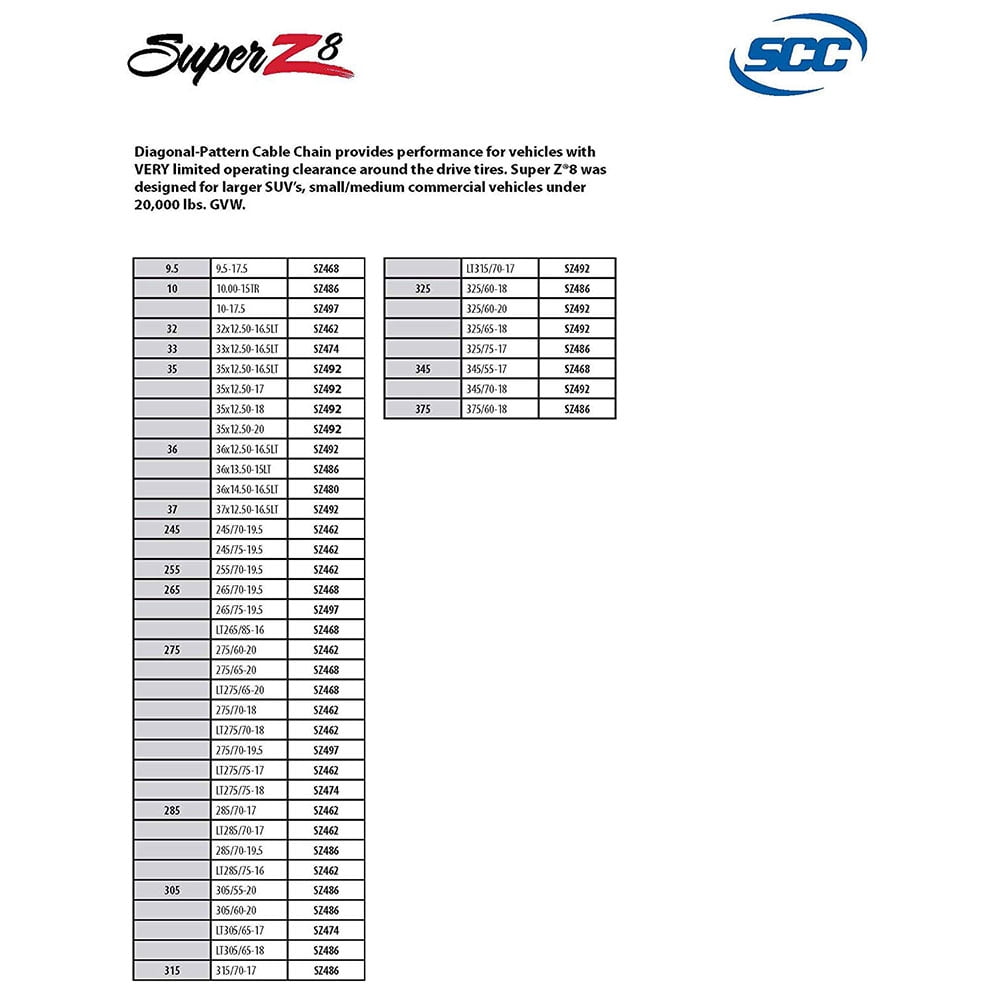 Security Chain Company SZ492 Super Z8 8mm Tire Traction Chain and Light Trucks, 2 Pack