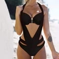 thumbnail image 2 of Womens 1-Piece V-Neck Ruched Halter Conjoined Swimsuit - Tummy Control Bathing Suit for Beach & Swim, 2 of 8