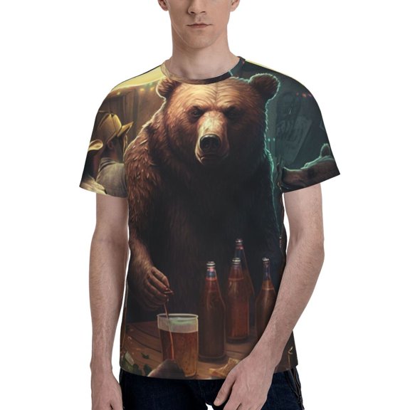Men 3D Printed Short Sleeve Graphic T-Shirts Tops Tee, Bear Party Cool Funny
