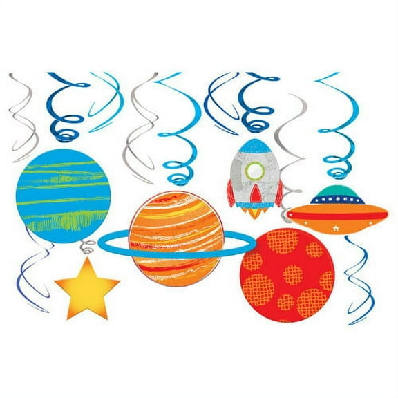 amscan Blast Off Hanging Swirl Decorations- 12 pcs.