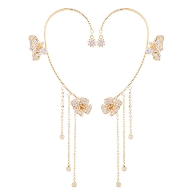 Pendientes de circonita estilo borla de mariposa para mujeres y niñas, sin perforaciones, pendientes largos con borla de flor de mariposa, clips, pendientes de cristales, joyería de regalo