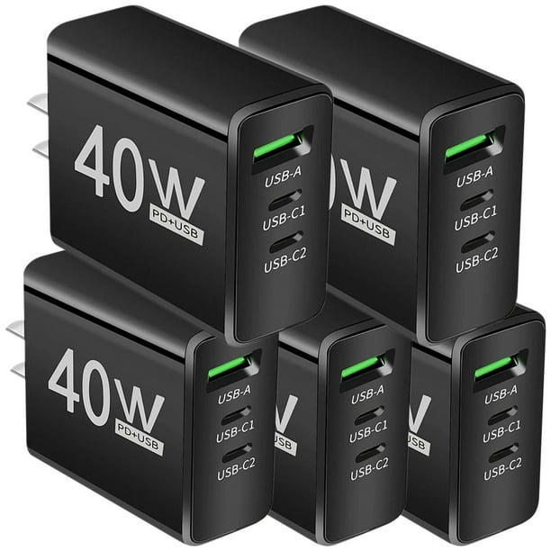 Cargador USB Alta Compatibilidad DashBlack 5 Pzas 3 Puertos USB 5V 2.4A Max 40W 100-240V 50-60Hz Negro.