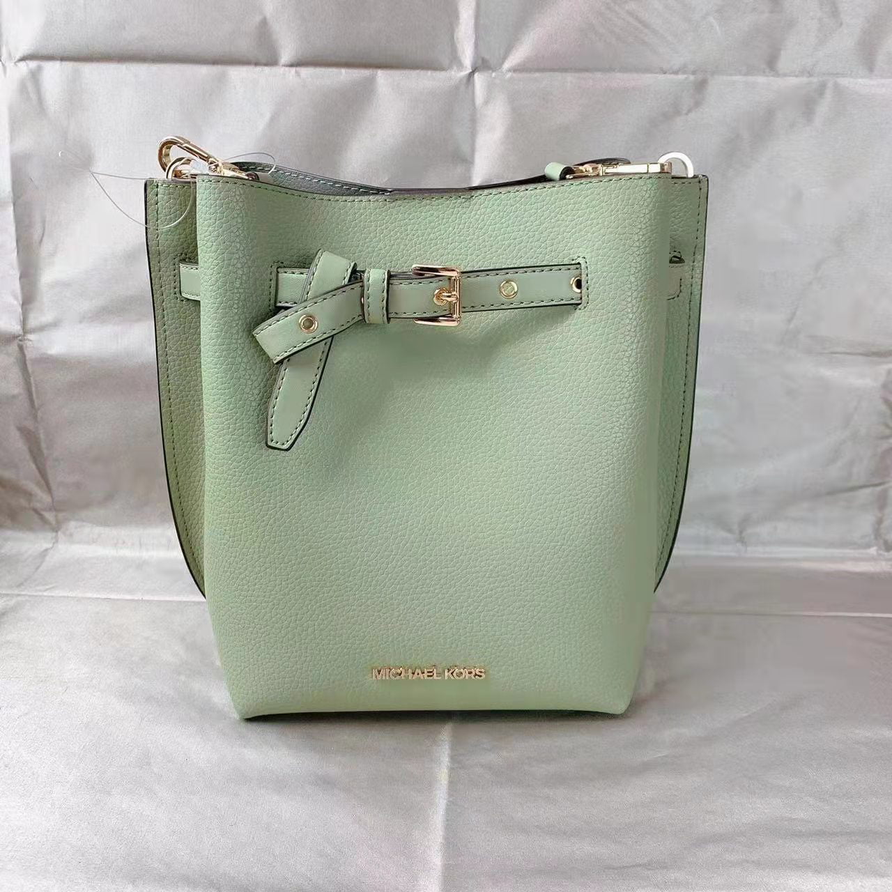 Michael Kors Emilia Small Bucket Bag Crossbody Light Sage Green + Phone  Wristlet 