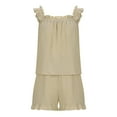 thumbnail image 3 of Women's 2 Piece Cotton Outfits Summer Ruffle Trim Tank Tops and Shorts Loungewear Set Casual Loose Comfy Cute Sets, 3 of 6