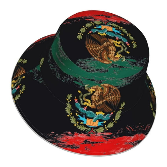 Mexican Flag Pattern Bucket Hat Stripe Beach Fisherman Hats For Women Men Reversible Double-Side-Wear With Reflective