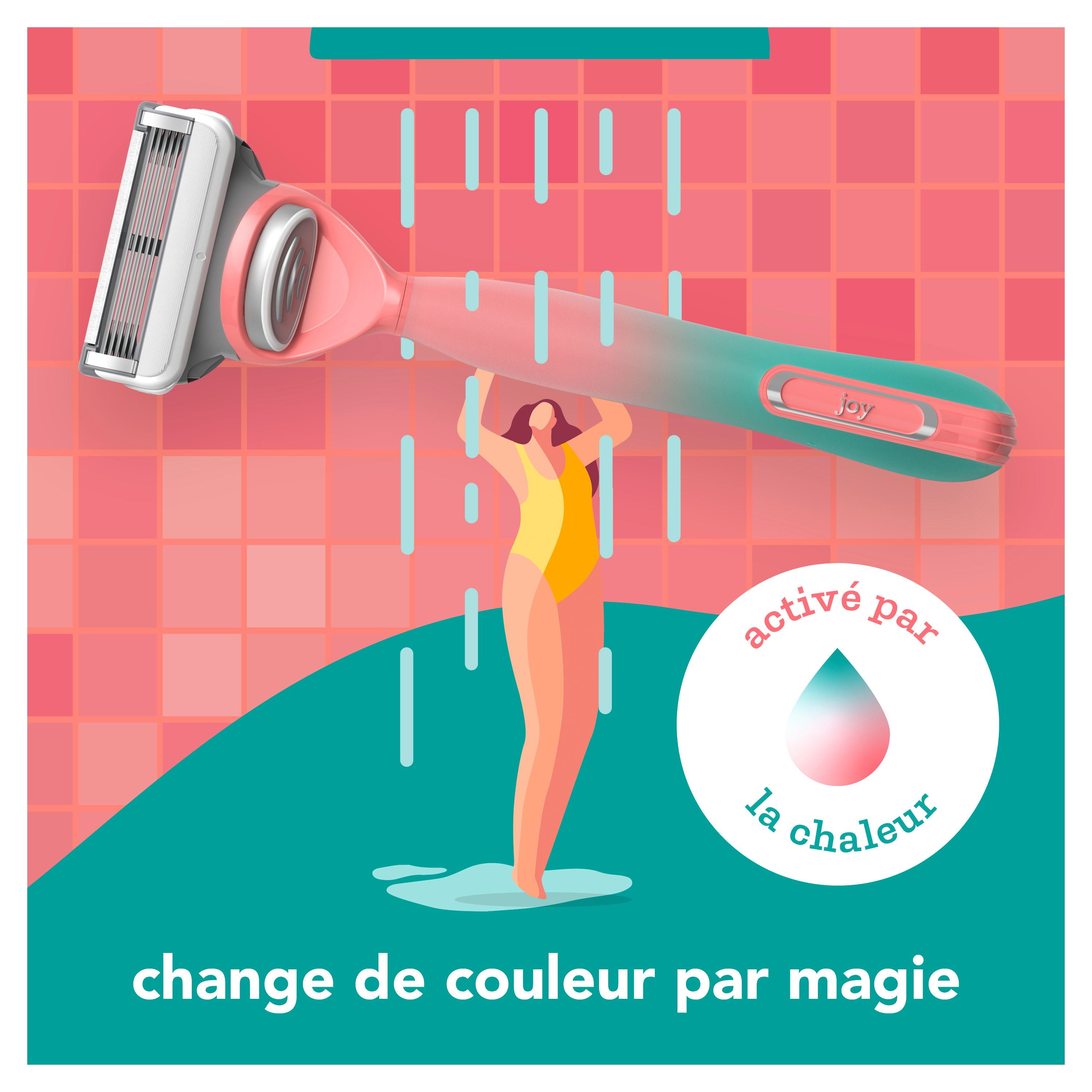 rasoir joy qui change de couleur pour femmes, trousse de rasage avec 1 manche + 2 cartouches de rechange
