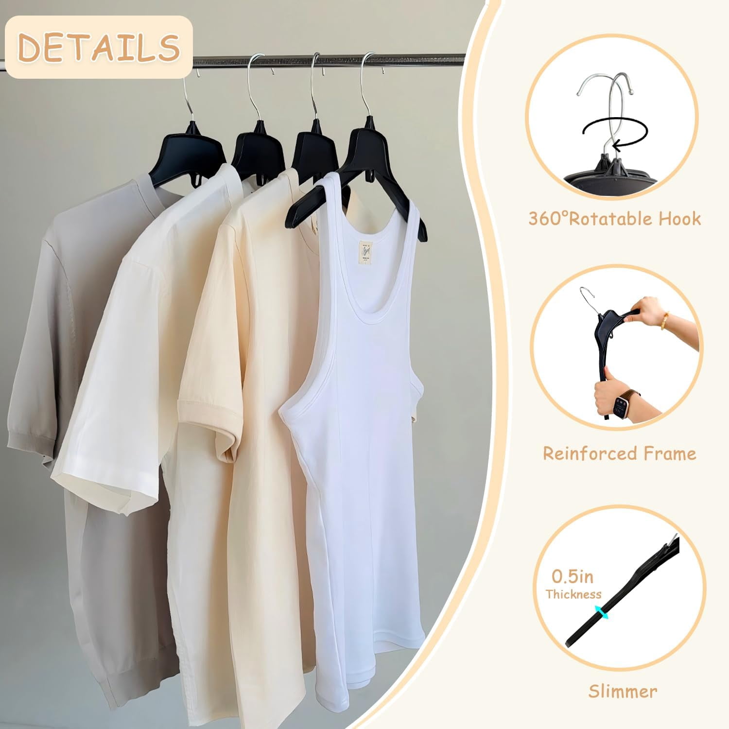 URBY 24pcs Extra Wide Plastic Hangers 19 Inch for Plus Size Clothes, White