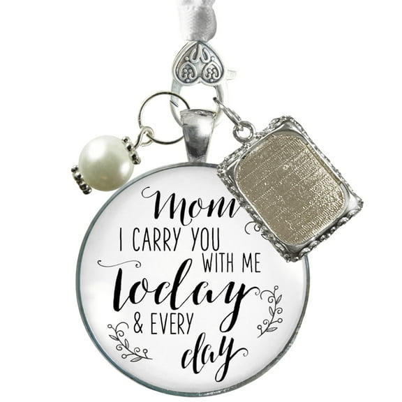 Bridal Bouquet Photo Charm Mom I Carry You Wedding White Silver Finish Memory Jewels