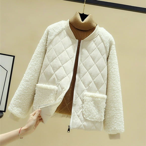 Jsaierl Quilted Jackets for Women Lightweight Fall Winter Puffer Jacket Fleece Long Sleeve Zip up Coats with Pockets Casual Soft Comfy Coat
