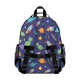 thumbnail image 3 of Dinosaur and Rocket Navy Blue Pattern Cute School Backpack Bag for School with Padded Back and Adjustable Shoulder Straps 15.25"x11.5"x5.25", 3 of 5