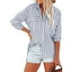 thumbnail image 4 of Camisas Para Mujer Tops Blusas Estampado A Rayas Camisa de Manga Larga de Botonadura Simple Algodón Lino Odeerbi ODB138546, 4 of 8