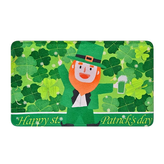 Miommo St. Patrick's Day Welcome Doormat, Green Rectangle 40x60cm Polyester Rug with Anti-Slip Backing for Indoor Outdoor Home Decor