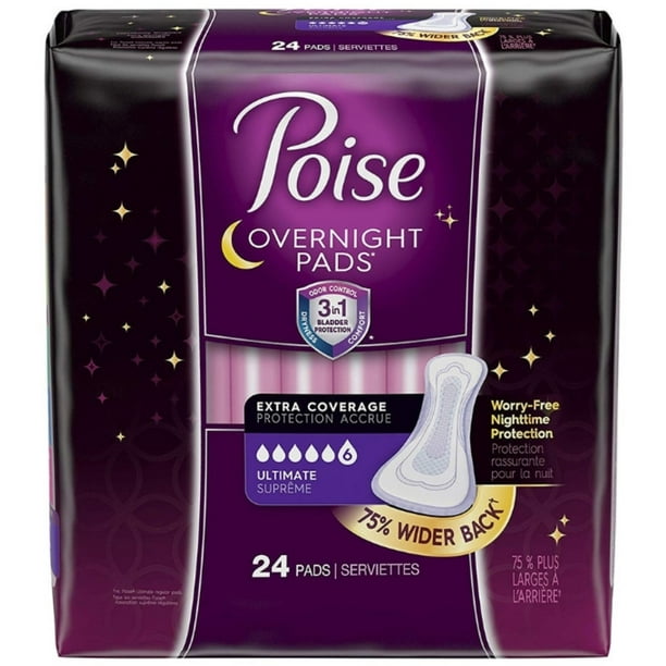 Poise Incontinence Overnight Pads, 24 ea (Pack of 2)