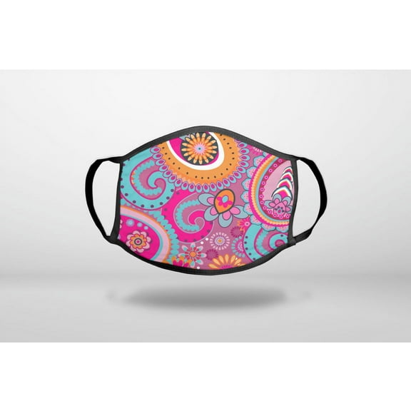 Pink Blue Orange Paisley - 3-Ply Reusable Soft Cloth Face Covering, Unisex, Cotton Inner Layer