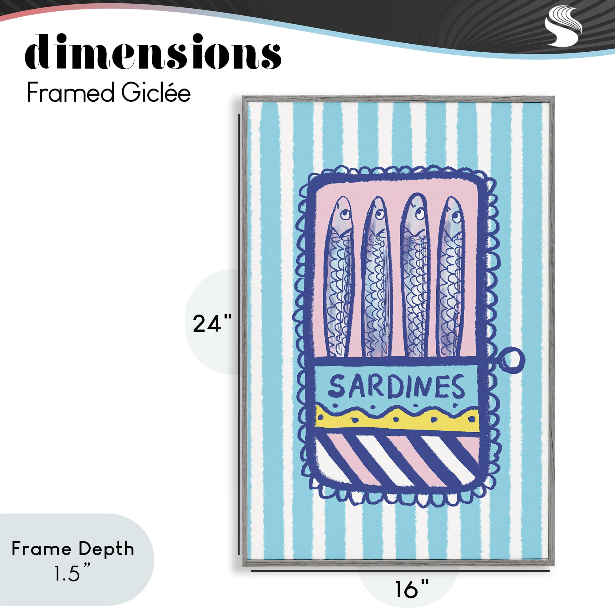 Stupell Industries Pastel & Stripes Sardines Gray Framed Giclee Art, design by Florentina Dolci