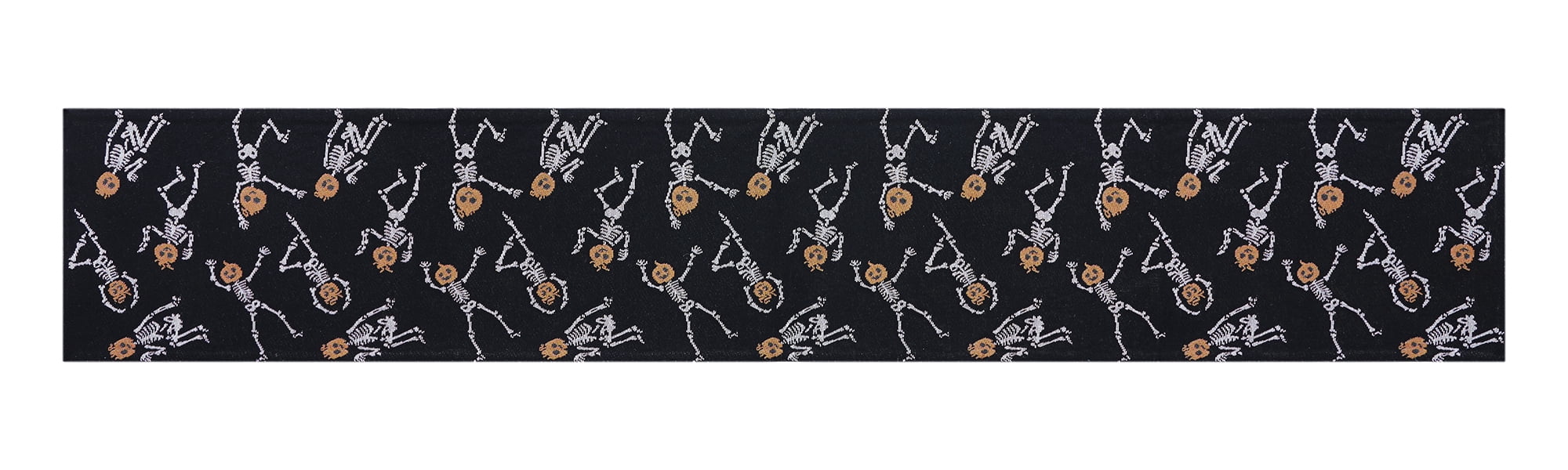 Halloween Pumpkin Skeletons 13" x 72" Table Runner - 65% Cotton, 35% Polyester, Black