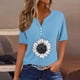 thumbnail image 1 of Fiudx Ofertas Flash Del Día Blusa de Manga Corta con Estampado de Moda para Mujer, Camiseta con Cuello En V, Tops Informales con Botones, 1 of 5