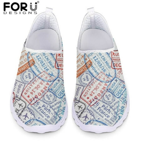 FORUDESIGNS Women s Summer Air Mesh Flat Loafers Shoes Vintage Stamp Printing Slip-on Shoe Super Light Sneaker for Female Mujer