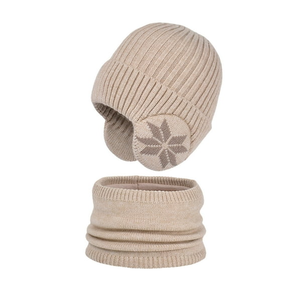 VNKIDY Kids Caps Children Winter Knitted Hat Neck Warmer Set Snowflake Pattern Warm Beanie With Ear Flaps Cozy Neck Gaiter For Cold Weather Protection Fashionable Headwear
