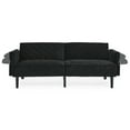 thumbnail image 3 of Convertible Futon Sofa Bed, Modern Velvet Upholstered Sofa Bed Couch with Adjustable Backrest and Armrests, Tufted Loveseat Sofa with Solid Wood Legs for Living Room, Bedroom, Office, Black, 3 of 7