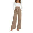thumbnail image 2 of EDFBUYKRS Female Women Pants Casual Dress Pants Women Wide Leg Short High Waisted Wide Leg Business Casual Pants for Women with Zipper and Belt Comfortable Wear S, 2 of 5
