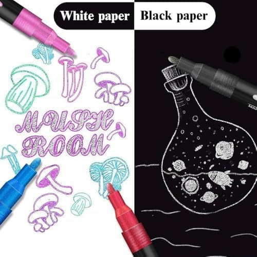 Glitter Outline Paint Markers, Double Line Outline Art Pen Marker Pen, Painting Markers with Vibrant Colors, Dreamy Sparkle Dual-Line Contour Pen for Greeting Cards, DIY Crafts (24pcs)