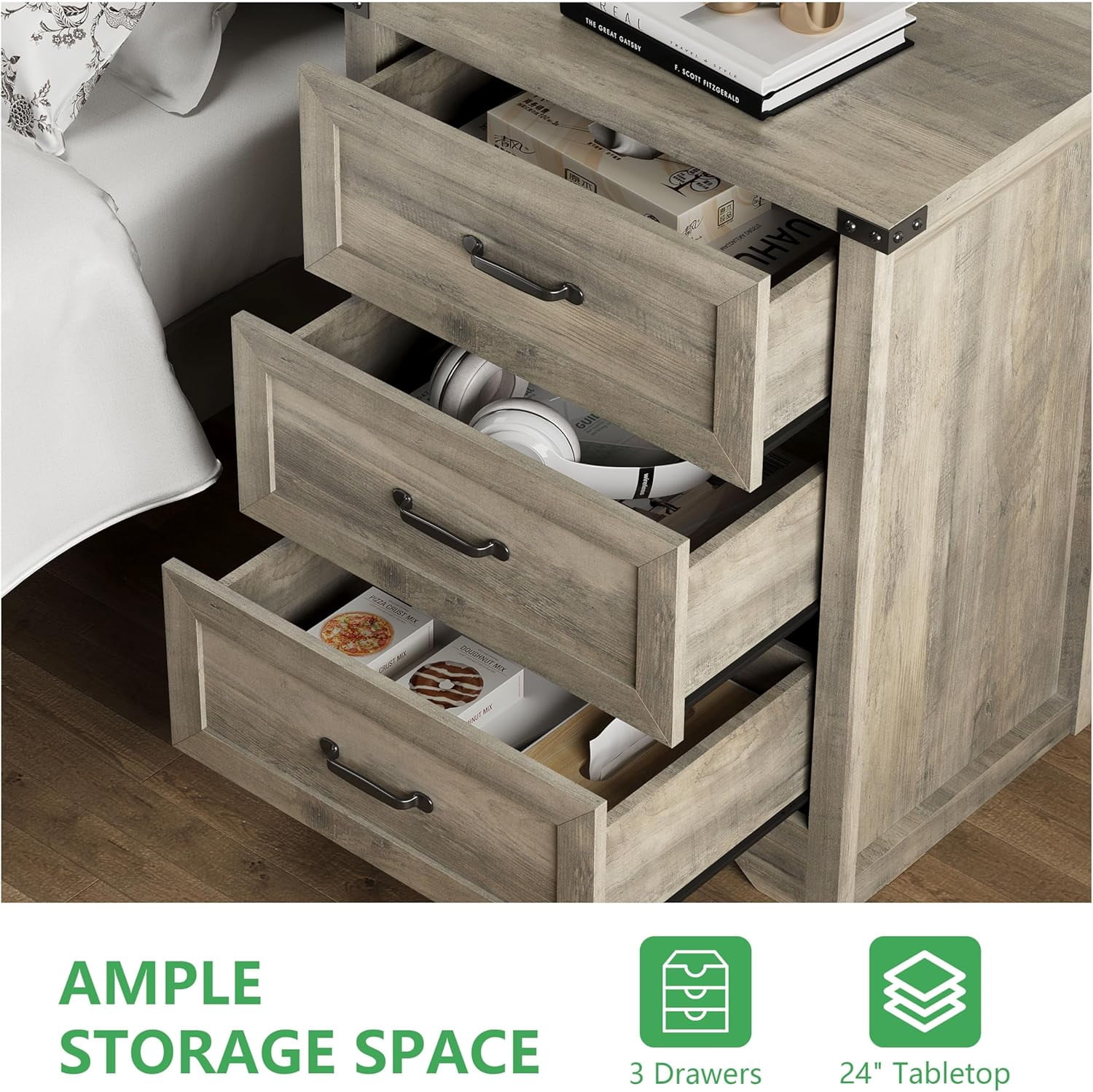 FANRAL 3 Drawers Dresser for Bedroom,Small Bedside Table,Narrow End Table Storage Cabinet,Wood Dresser