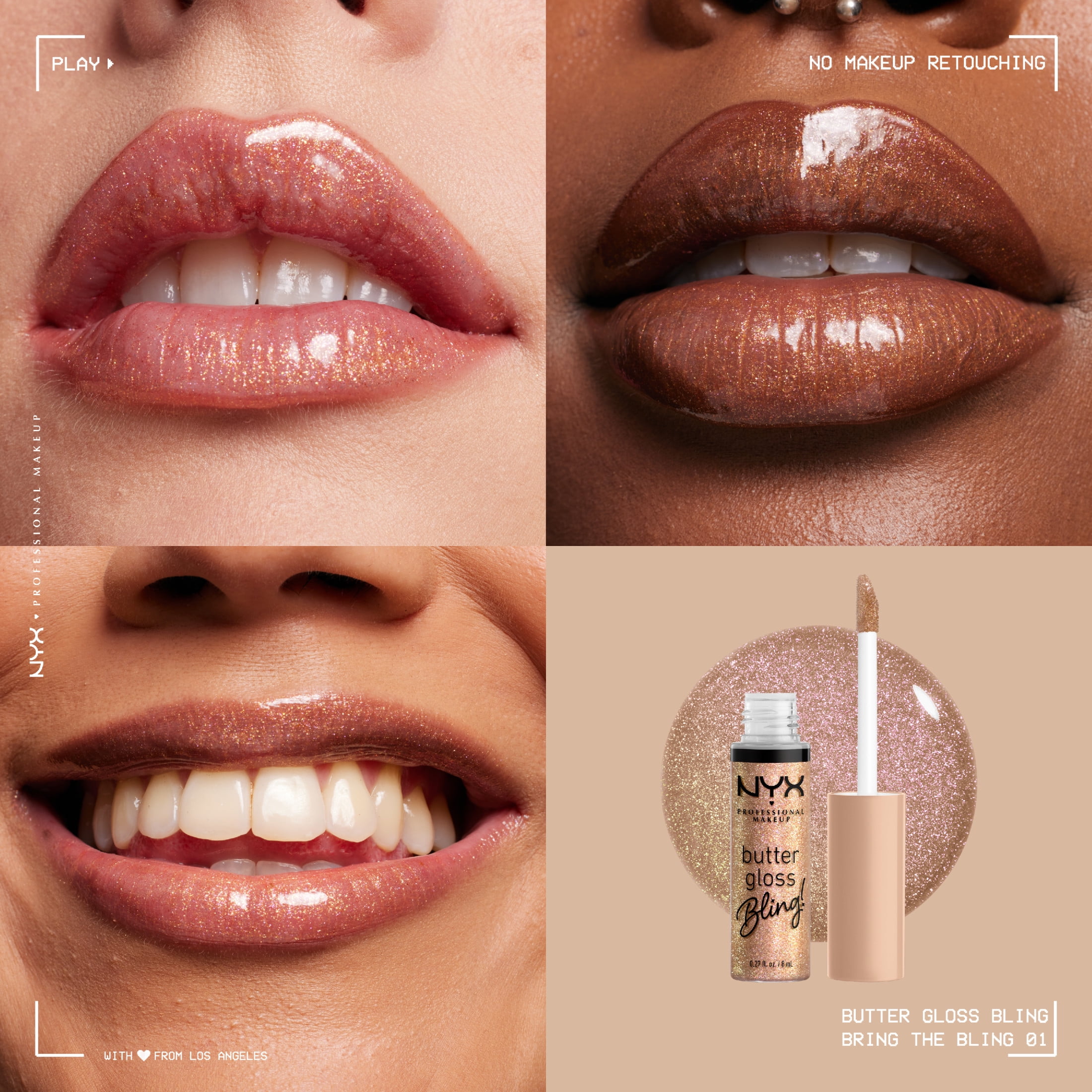 NYX Professional Makeup Butter Butter Gloss Bling Non Sticky Lip Gloss, Bring The Bling, 0.27 fl oz