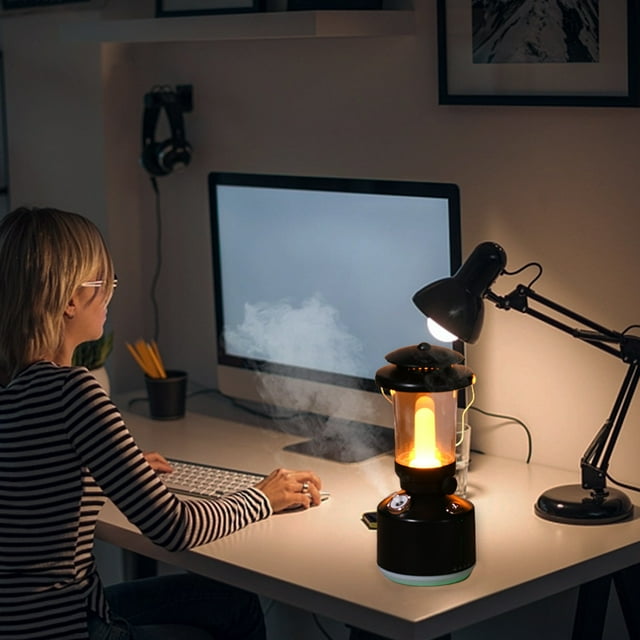 Humidificateur Portable avec Lumière Dimmable, Lampe à Pétrole 260ML Humidificateurs à Brume Fraîche Suspendus, 2 Modes de Pulvérisation, Chargement USB Sans Fil, pour Chambre Intérieur Extérieur Camping