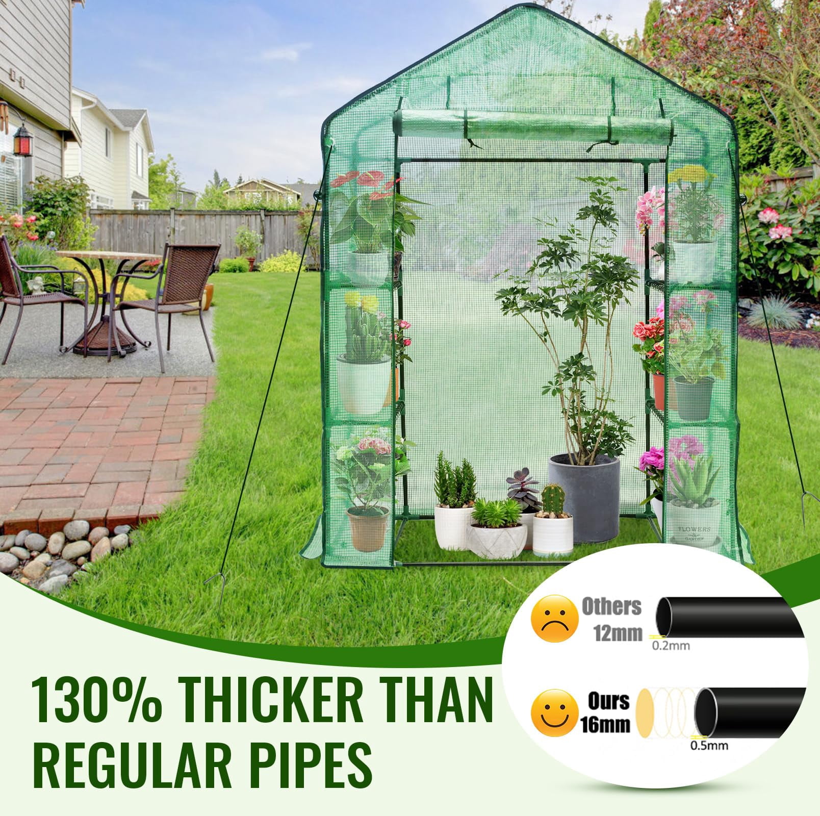 Greengro Greenhouse, 28 x 57 x 76'' Greenhouses for Outdoors, Small Plant Green House with Screen Windows, 3 Tiers 4 Shelves, Durable PE Cover, Plastic Portable Wall in Greenhouses for Outside Indoor