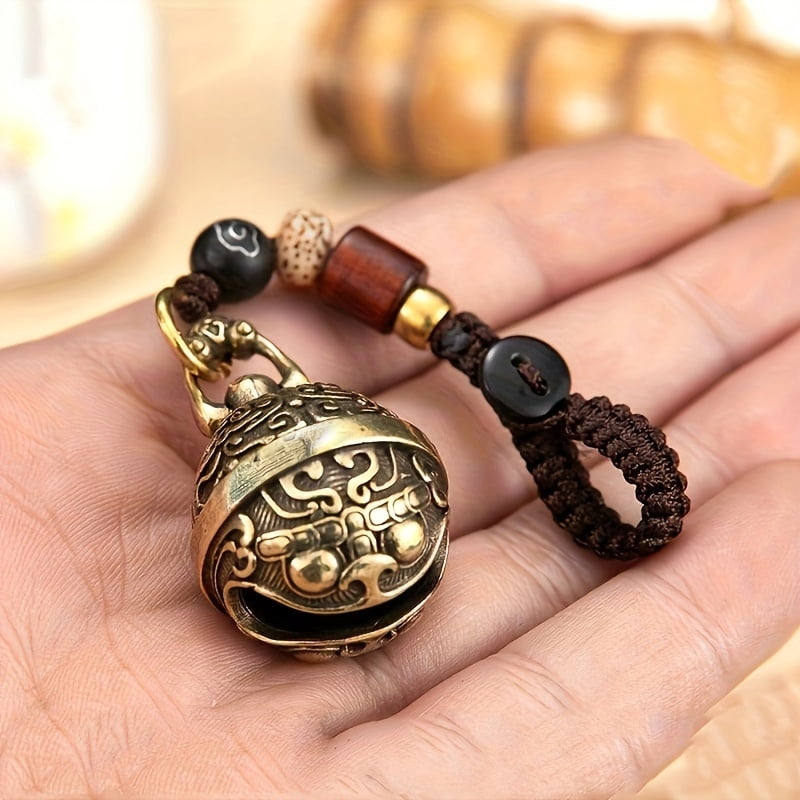 1 copper bell key ring with drawing rope pendant -antique -style brass key ring accessories, key tidling | antique design | brass structure, small bell for crafts,Antique Bronze color-1