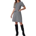 thumbnail image 2 of INSPIRE CHIC Plaid A-Line Dress for Women's Crewneck Contrast Trim Elegant Houndstooth Dress, 2 of 6