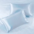 thumbnail image 2 of Satin Sheets Twin [3-Piece, Baby Blue] Hotel Luxury Silky Bed Sheets - Extra Soft 1800 Microfiber Sheet Set, Wrinkle, Fade, Stain Resistant - Deep Pocket Fitted Sheet, Flat Sheet, Pillow Cases, 2 of 5