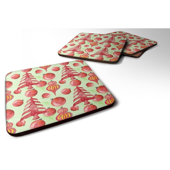 "Treasures Red Christmas Tree and Ornaments Decorative coasters, 3.5, Multicolor"