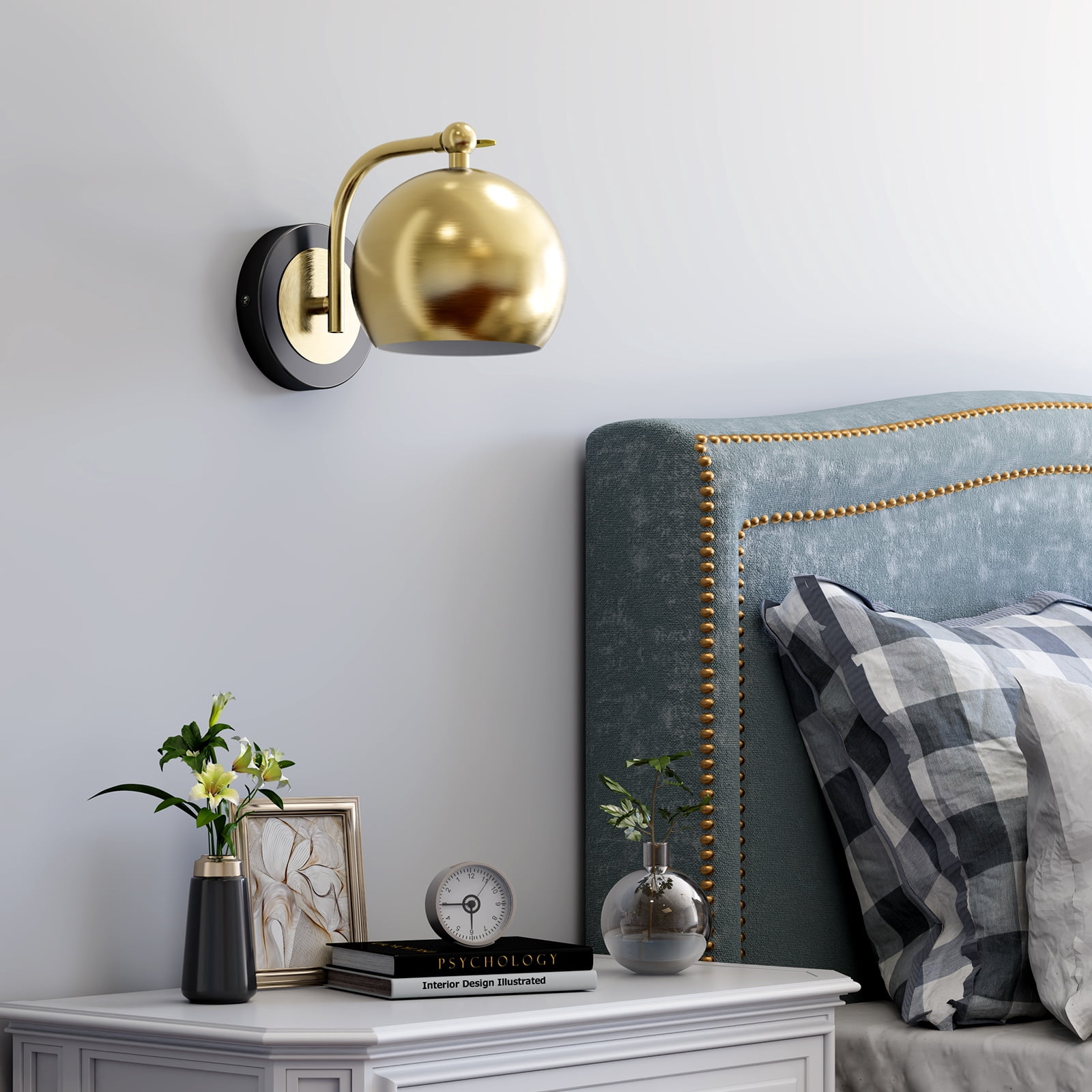 PatioGem Eco Friendly 2-Light LED Gold Bedroom, Living Room Battery Powered Wall Sconces (2 Count)