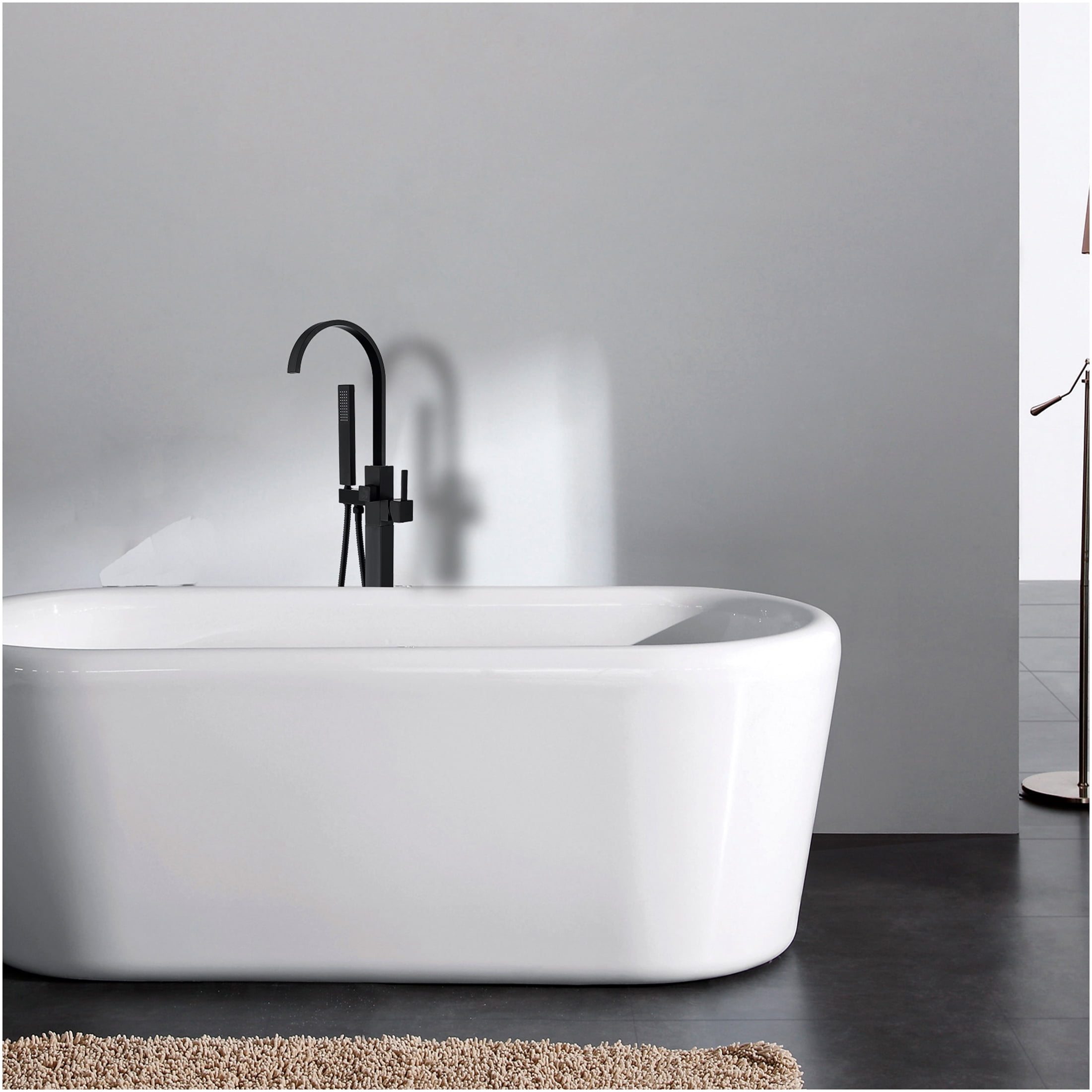 JERFIT Matte Black Freestanding Tub Filler with Hand Shower, 3.9 GPM Modern Bathtub Faucet