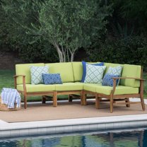 Bodhi Outdoor 5 Piece Sectional with Cushions, Teak, Green