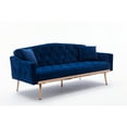 thumbnail image 2 of Mid-Century Upholstered Loveseat Sofa Velvet Tufted Sleeper with 2 Pillows, 2 Seater Couch Accent Adjustable Sofa Bed with Rose Gold Metal Legs for Small Spaces, Navy Blue, 2 of 8