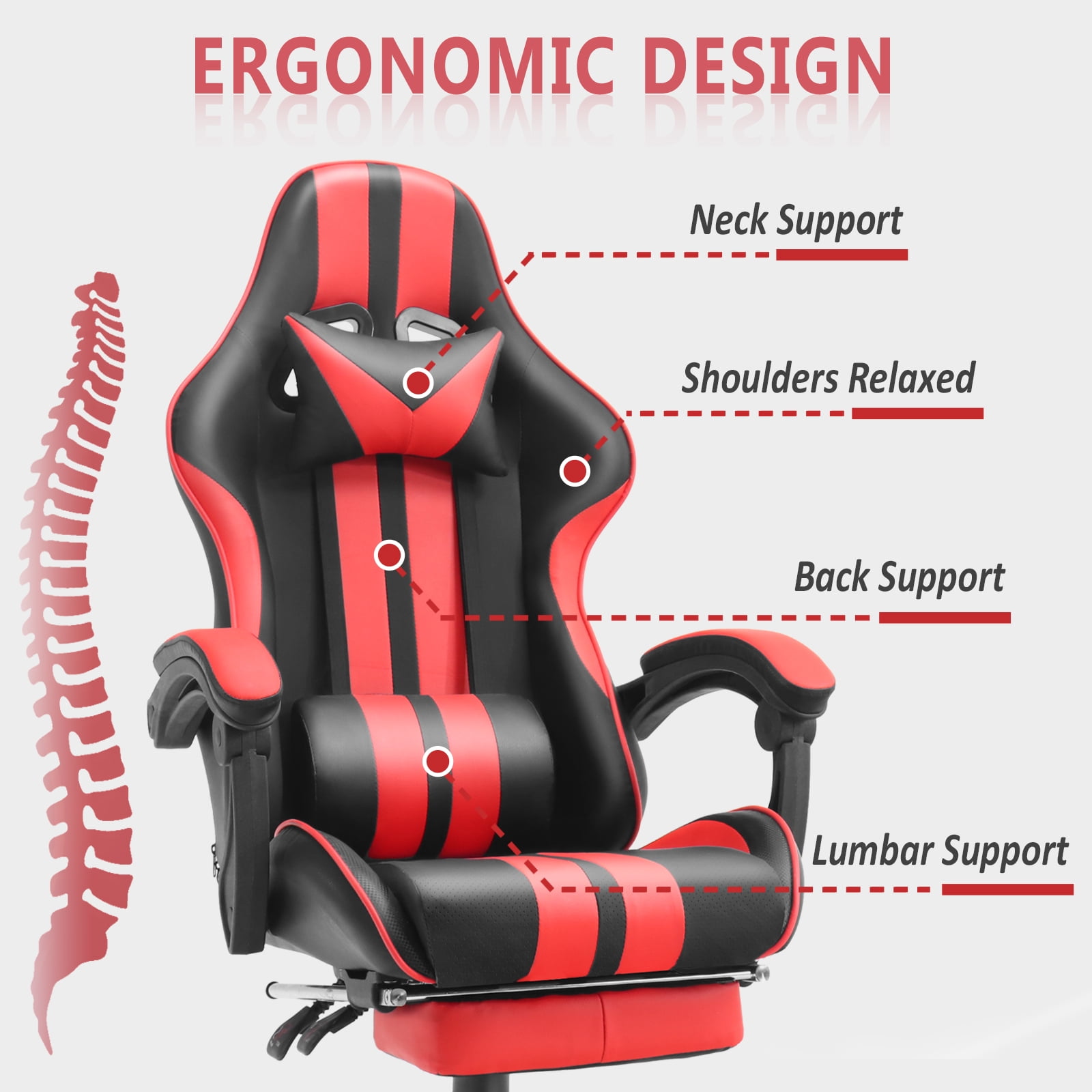 Ferghana Gaming Chair Office Chair, Ergonomic Gamer Game Chair with Footrest & Massage Lumbar Pillow, Reclining Adjustable Height Leather Computer